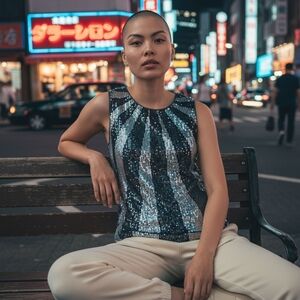 Macy's Sequin Bling Sun Rays Knit Top Black And Silver